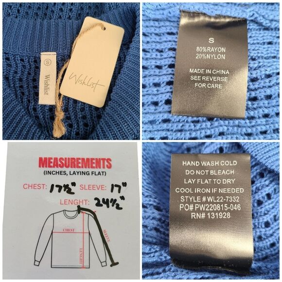 Wishlist Womens Top Blue Open Knit with Buttons Blouse Size Small - Picture 8 of 10